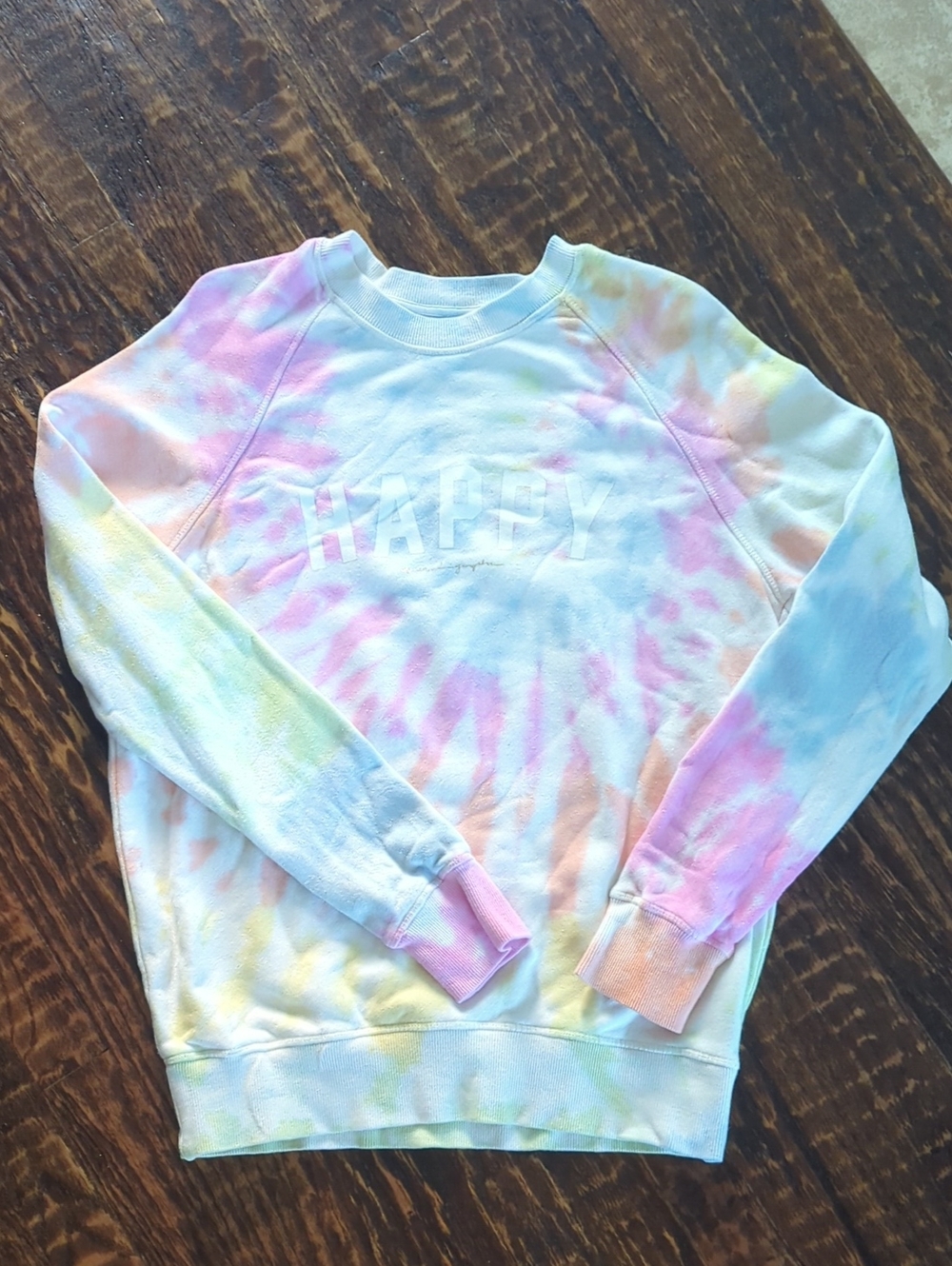 Spiritual Gangster Pastel Tie-Dye 'HAPPY' Crewneck — Pink, Blue, Yellow